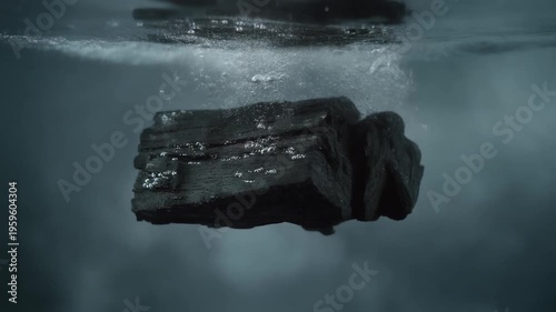 Ice forming on a window and water surface during a cold snowy winter scene