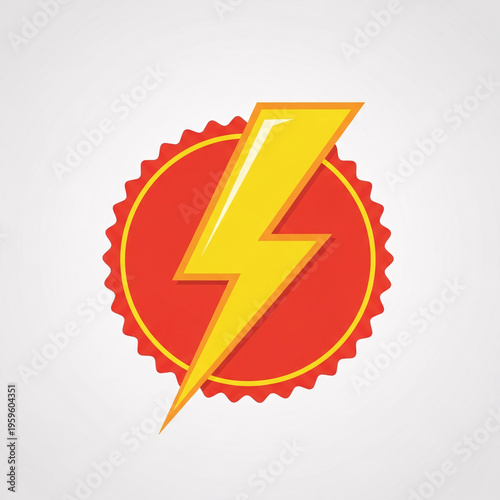 Vibrant Yellow Lightning Bolt Symbol on Red Wavy Circle Badge