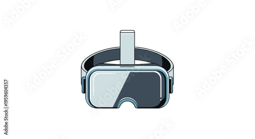 A modern virtual reality headset with a grey and blue visor is displayed against a plain white background.