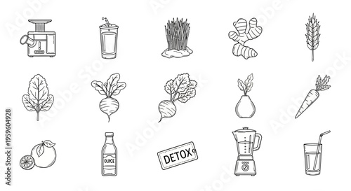 Healthy food and drink icons set.