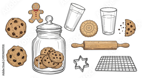 Baking cookies with glass of milk.