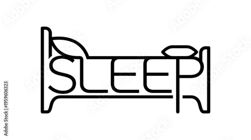 Creative calligram of the word SLEEP shaped like a bed