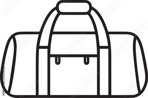 A simple duffel bag, rendered in a bold, minimalistic line drawing, perfect for athletic activities and travel. 