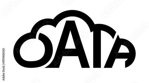 Cloud icon formed from the word DATA, minimalist vector graphic