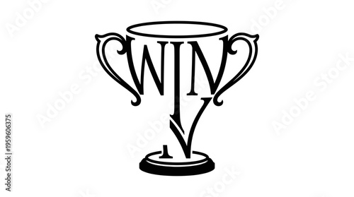 Calligram of the word WIN shaped like a trophy cup