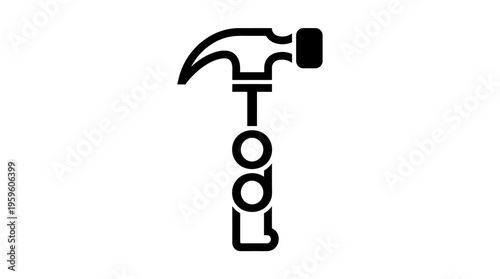 Minimalist vector hammer formed by the word TOOL