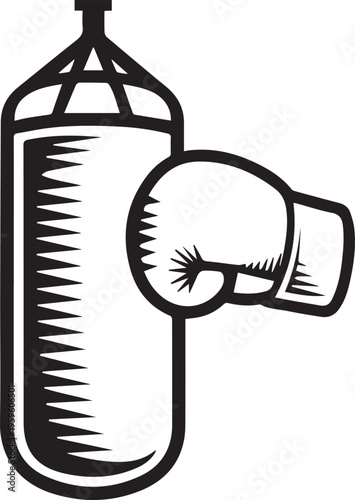 The intensity of a boxing glove landing a powerful blow on a heavy punching bag, showcasing the raw energy and dedication of the sport in a dynamic, illustrative style.
