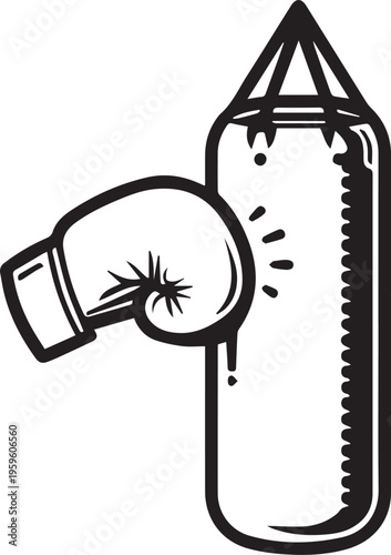 Image of a striking boxing glove connects with a punching bag in a dynamic illustration of martial arts and fitness.