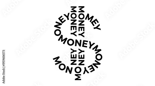 Dollar sign formed from the word MONEY, minimalist black vector