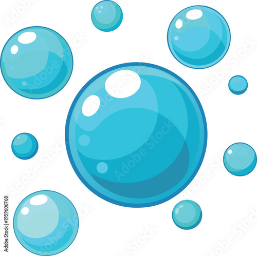 Blue Shiny Bubbles Vector Illustration Floating Soap Foam Elements