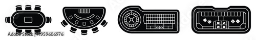 Collection of casino gambling table game icons including roulette, craps, sic bo, and mahjong layouts for use in website graphics, mobile applications, or game development