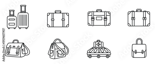 Diverse collection of travel luggage and bags suitable for transportation, vacation, business trips, and packing essentials for various journey types