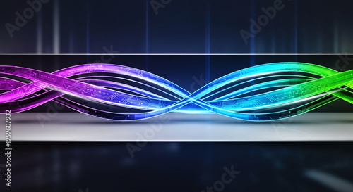 Glowing Multi colored Intertwined Digital Data Cables with Circuit Patterns and Futuristic Design