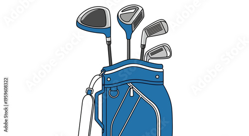 Complete Set of Golf Clubs Inside Blue Carry Bag Ready for Outdoor Sporting Activity and Recreation