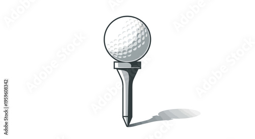 Close Up Detail Of Golf Ball Resting On Tee Ready For A Swing On White Background With Shadow Symbolizing Sport Preparation And Recreation