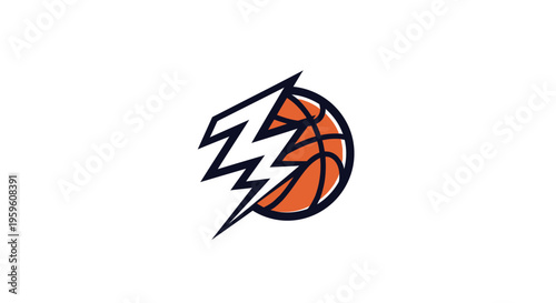Dynamic sports emblem featuring a basketball and a stylized lightning bolt abstract design element in energetic motion