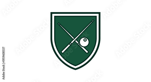 Emblematic Shield With Crossed Cue Sticks And Billiard Ball Symbolizing Game And Competition On White Background