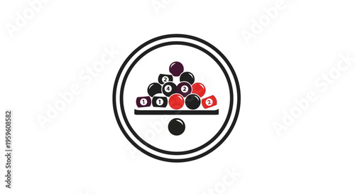 A Stacked Triangle of Billiard Balls Arranged Above a Single Cue Ball Within a Circular Emblem Symbolizing Game Strategy