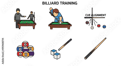 Billiard Training Set With Cue Ball Aiming And Ball Arrangement For Sports Game Development