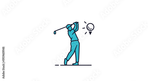 A golfer swings a golf club to hit the ball on a sunny day.