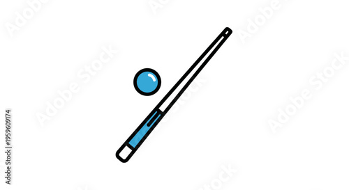 A cue stick and a billiard ball in a simple illustration.