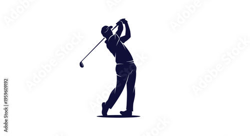 Silhouette of a golfer swinging a golf club in a dynamic pose.