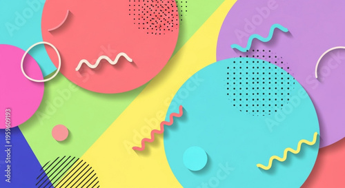A vibrant and colorful abstract vector graphic with geometric shapes and patterns