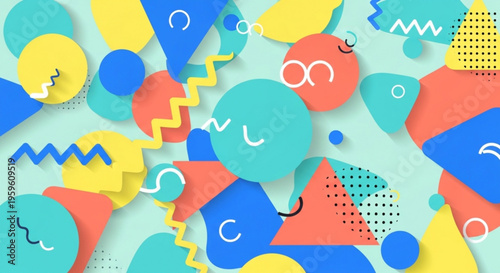 A vibrant and playful abstract vector graphic featuring colorful shapes and patterns