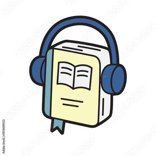 Audiobook Concept Icon with Book and Headphones Vector Illustration