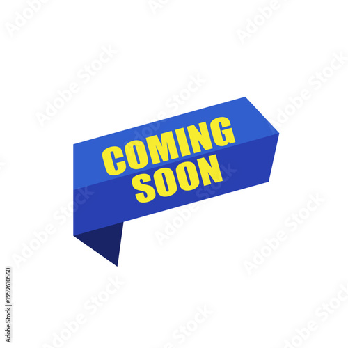 Vector Coming Soon Blue Origami Ribbon Banner Modern App Promotion Announcement Label