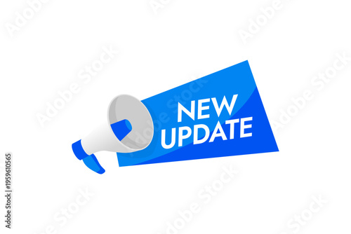 Vector New Update Megaphone Banner Blue Information Announcement Label with Loudspeaker