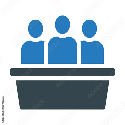 Vector of three people sitting behind a desk in a panel setting