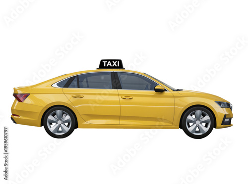 Canvastavla Bright yellow taxi car with a black TAXI sign on the roof, an urban transport is