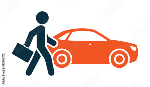 Vector of a person in business attire walking next to an orange sports car