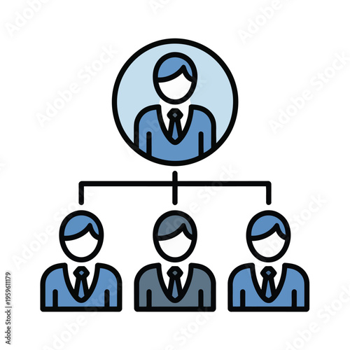 Vector of a hierarchical organizational chart depicting leadership structure in a team