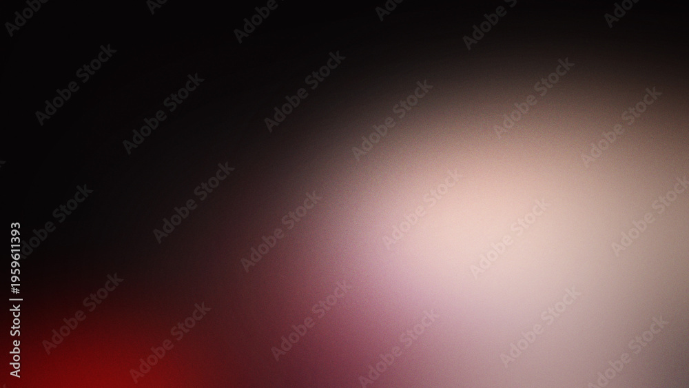 Obraz premium Grainy abstract background with soft blurred gradient transition from deep black to muted red and pale beige light glow in the corner
