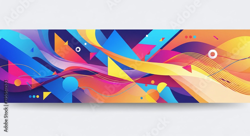 Vibrant Abstract Background with Colorful Geometric Shapes and Flowing Fluid Lines