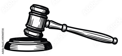 A classic wooden judges gavel resting on a matching sound block, symbolizing justice, law, authority, and court proceedings, perfect for legal publications, educational materials, and