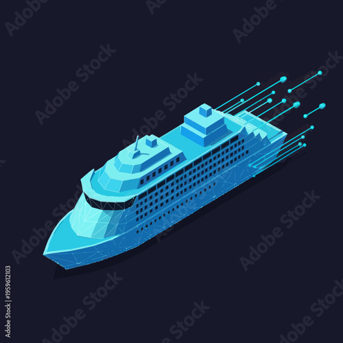 Isometric Cruise Ship with Funnels Illustration.