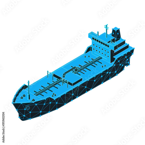 Blue Cargo Ship Vessel Transporting Goods.