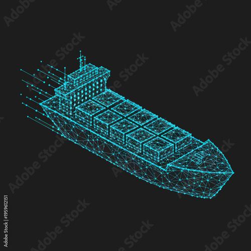 Wireframe Model of Large Cargo Ship.