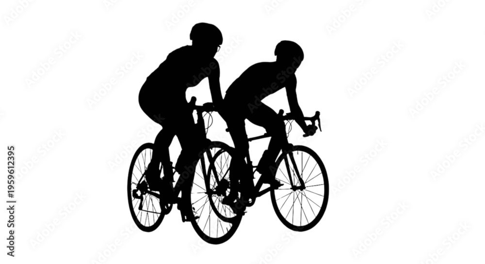 Fototapeta premium Silhouette of two cyclists riding bicycles