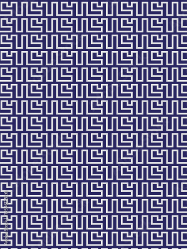 Purple seamless geometric pattern featuring abstract interlocking maze lines and repeating shapes for modern background wrapper or textile design