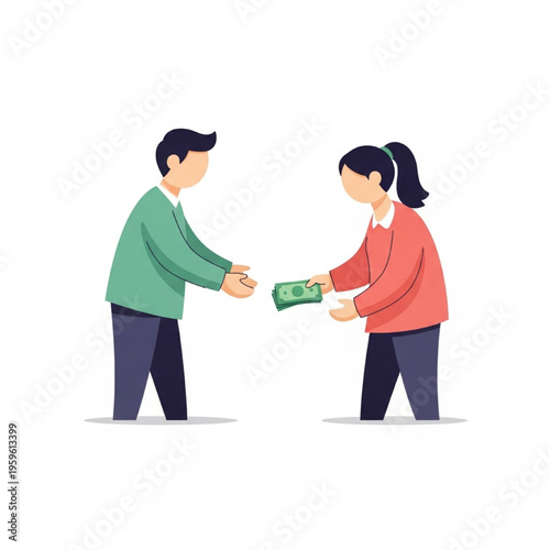 Generosity and Kindness Concept Vector Illustration of People Sharing Money Gesture