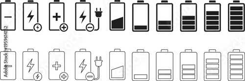Battery charge level icons and indicators
