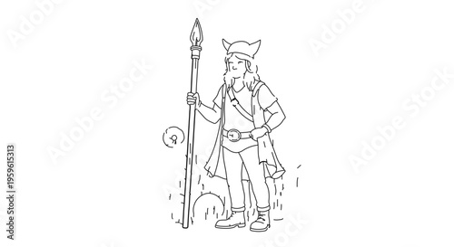 A minimalist vector illustration of a fantasy character holding a spear and shield