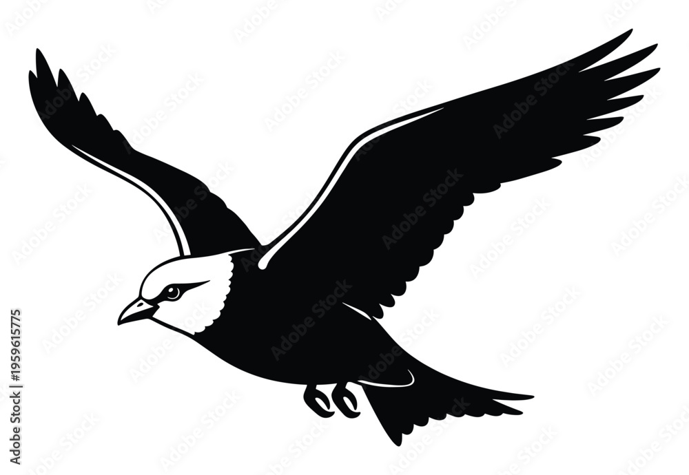 Fototapeta premium A powerful bird in flight, presented as a stark black silhouette, representing grace and journey, ideal for aviation themes, travel promotions, and wildlife conservation projects.