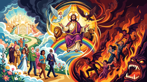 Jesus Christ with Angels and Demons.