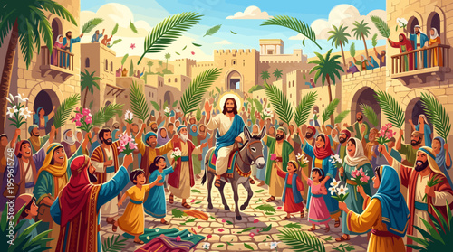 Jesus Christ Triumphant Entry into Jerusalem on Palm Sunday.