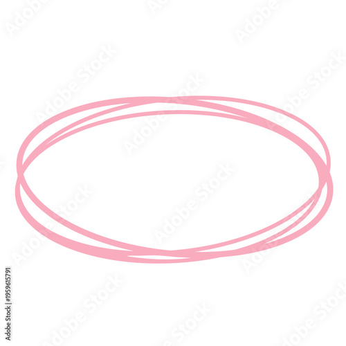 A minimalist pink circular design element on a white background